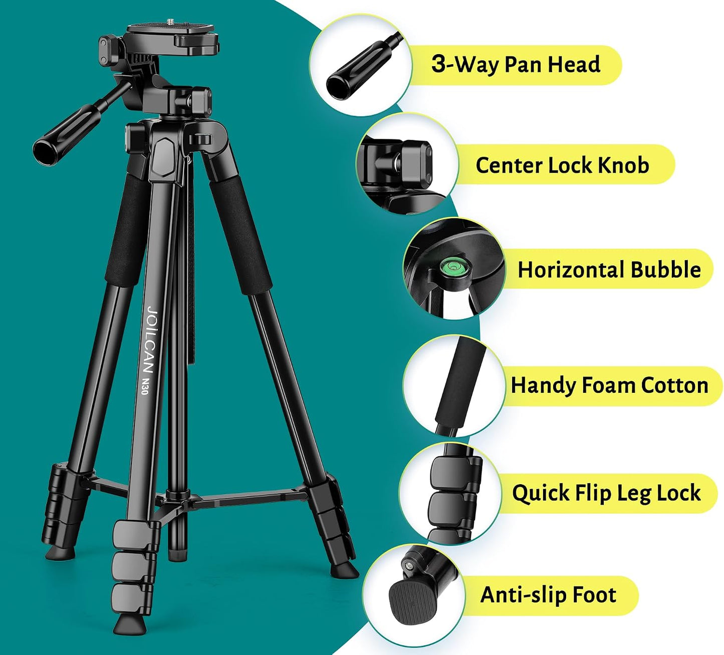Phone Tripod, 67" Camera Tripod Stand for Iphone Ipad | Professional Aluminum Travel Tripods with Wireless Remote and Carry Bag for Cellphone Photo Video Recording Vlog