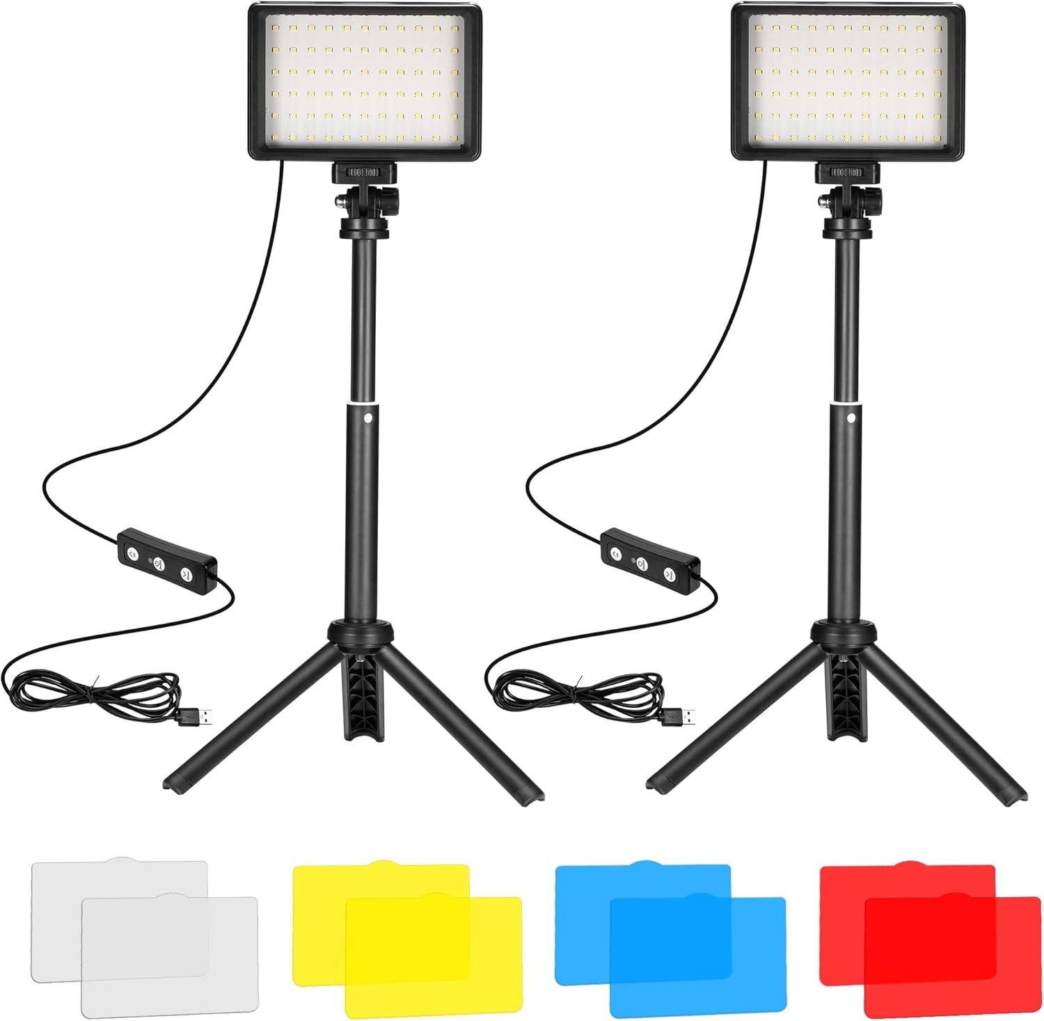 Ultimate LED Video Light Kit - 2-Pack Dimmable 5600K USB Lights with Mini Tripod & Color Filters for Photography, Video, and Streaming
