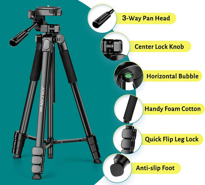 Phone Tripod, 67" Camera Tripod Stand for Iphone Ipad | Professional Aluminum Travel Tripods with Wireless Remote and Carry Bag for Cellphone Photo Video Recording Vlog