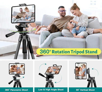 Phone Tripod, 67" Camera Tripod Stand for Iphone Ipad | Professional Aluminum Travel Tripods with Wireless Remote and Carry Bag for Cellphone Photo Video Recording Vlog
