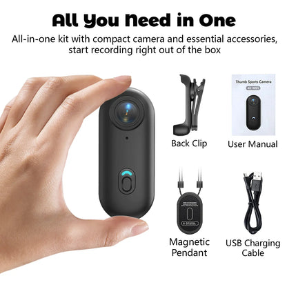 NUISK Mini Thumb Action Camera 1080P - Magnetic Hands-Free Sports Camera for Cycling, Pets, and Vlogging - Perfect for TikTok and Back to School!