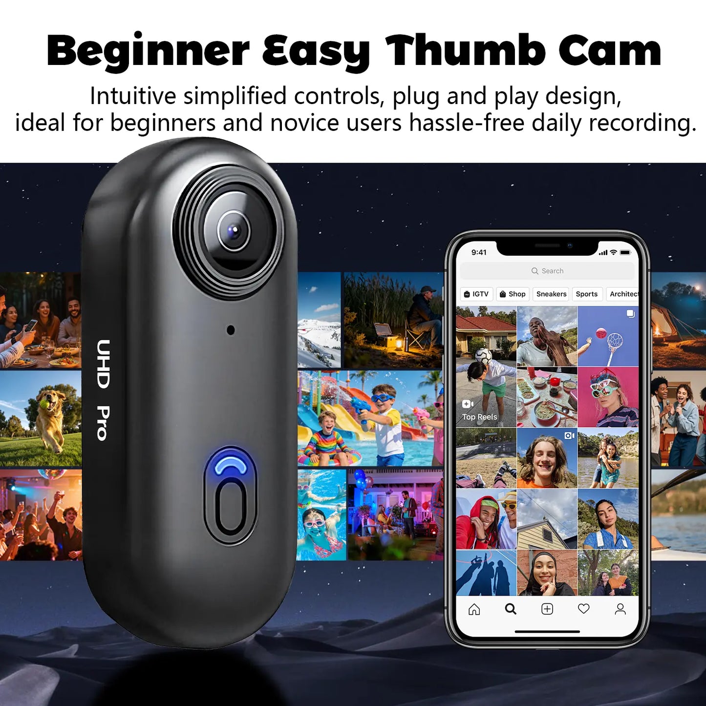 NUISK Mini Thumb Action Camera 1080P - Magnetic Hands-Free Sports Camera for Cycling, Pets, and Vlogging - Perfect for TikTok and Back to School!